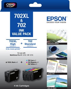 702XL Value pack, 1XL Black, 1 each of standard colours