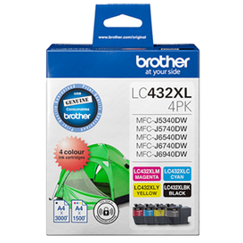 BROTHER LC432XL4PKS 4-Pack High Yiel Ink Cartridge (B/C/M/Y) OEM