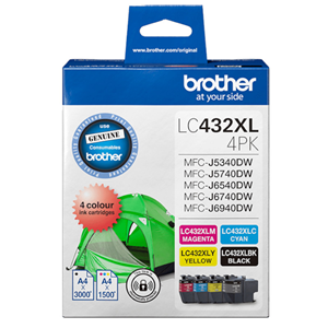 BROTHER LC432XL4PKS 4-Pack High Yiel Ink Cartridge (B/C/M/Y) OEM